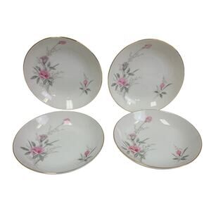 4 Vintage Golden Rose Flower Gold Rim Fine China Japan Small Appetizer Plates